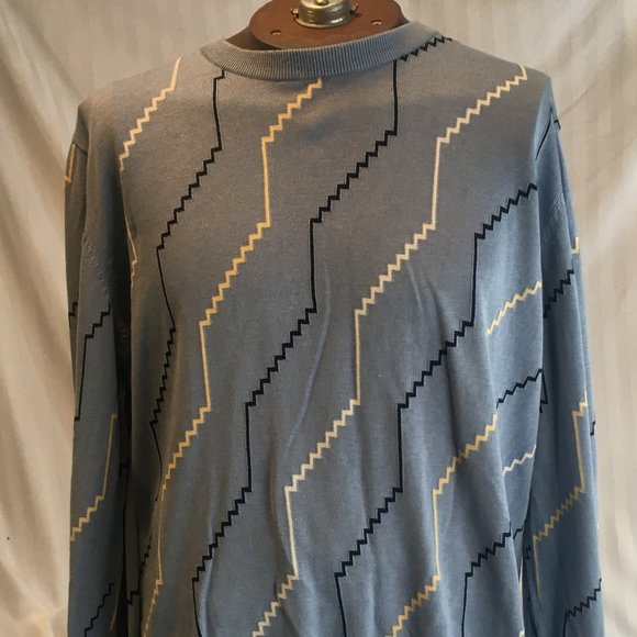 Vintage Tundra Men L 90’s Oversized Knit Sweater Hipster Dad Cosby Silk Zig Zag - Picture 1 of 15